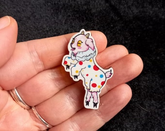 Clown Goat Wooden Brooch 40mm Eco Friendly Badge// Clowncore Gay