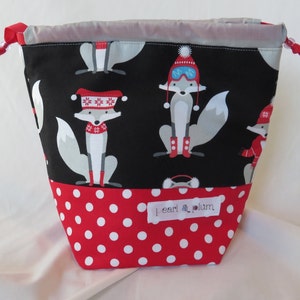 Emily Sack // Red Holiday Foxes // Sock Project Bag image 1