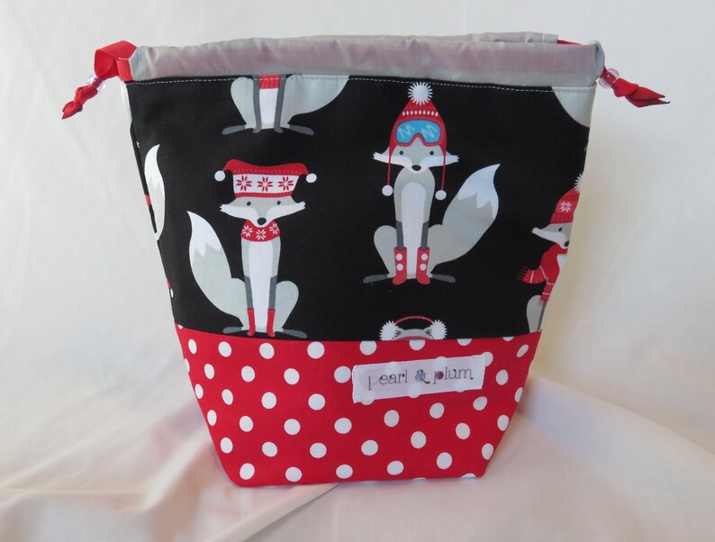 Emily Sack // Red Holiday Foxes // Sock Project Bag image 1