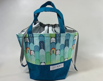 Alyson Mini Tote // Kitties And Rainbows //  Medium Knitting Project Bag