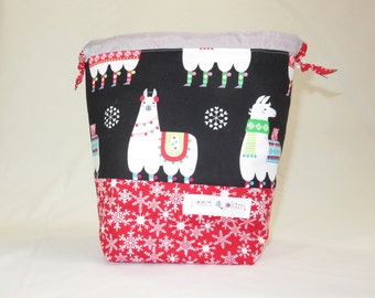 Emily Sack // Llamas and Snowflakes // Sock Project Bag