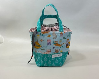 Alyson Mini Tote // NautiCats //  Medium Knitting Project Bag