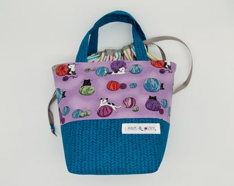 Alyson Mini Tote // Peek-a-Boo Kitties // Medium Knitting Project Bag