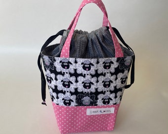 Alyson Mini Tote // Medium Knitting Project Bag // Pink Dotty Sheep