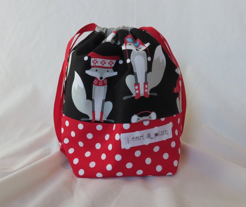 Emily Sack // Red Holiday Foxes // Sock Project Bag image 2