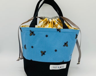 Alyson Mini Tote // NautiCats //  Medium Knitting Project Bag