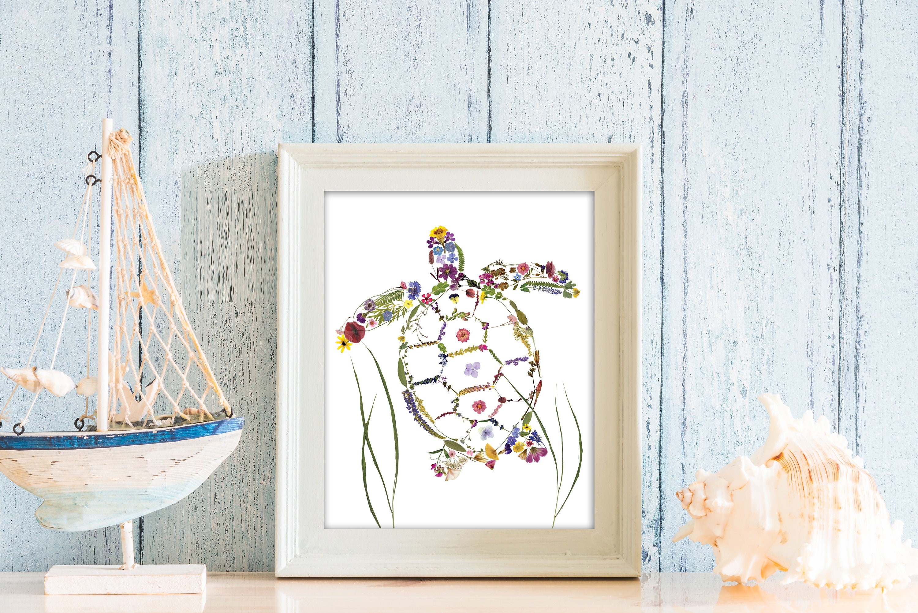 Sea Turtle Pressed Floral 8"x10" Art Print by Zentilly® - Etsy