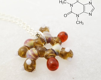 Glass Caffeine Molecule Necklace/Pendant,Coffee/tea lover gift,Science,Graduation,Biochemistry,Chemistry,Chemical Structure Pendant