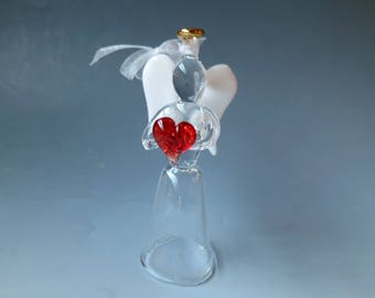 Glass Angel with Heart Figurine, Angel Ornament with Halo Christmas Tree Ornament