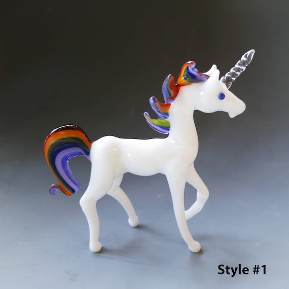 Glass Rainbow Unicorn, Purple Unicorn Figurine with Gold Horn