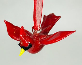 Glass Cardinal, red christmas bird