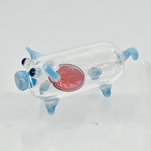 Glass Lucky Pig Figurine with Penny, Hand Made