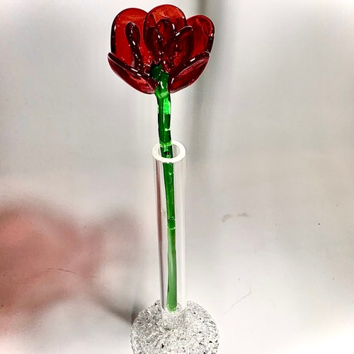 Handblown Glass Rose Etsy