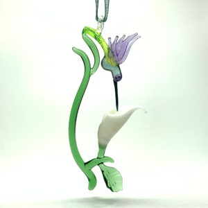 Glass Hummingbird with Calla Lily Ornament, Christmas Gift