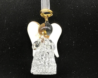 Glass Angel Ornament with Gold Halo and White Wings, Angel Christmas Tree Ornament