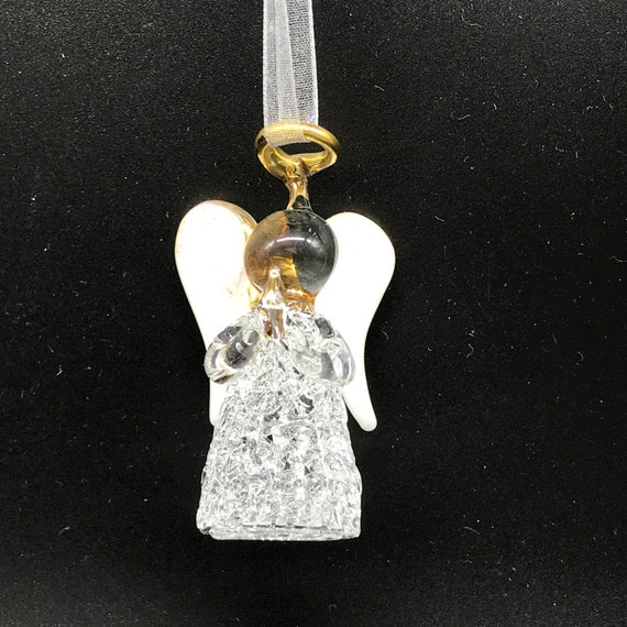 6 Angel Guardian Charms Pendants glass Xmas wedding christening golden white
