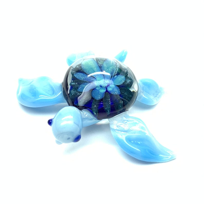 Glass Turtle Figurine Teal /borosilicate glass/ hand blown glass Light blue