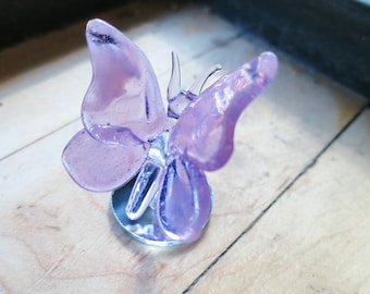 ガラス製の蝶の置物 - 手作りの吹きガラス製昆虫、アクアブルー
