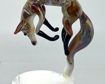Glass Hunting Fox Figurine/ Leaping Fox/ handmade/ glass/ borosilicate glass