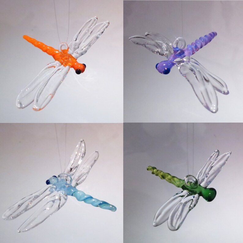 Glass Dragonfly Ornament Hand Made Glass Animal Christmas Etsy