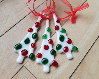 Christmas Tree Ornament, Handmade Fused Glass Tree