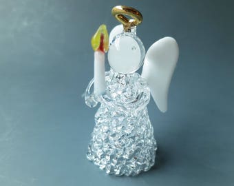 Glass Angel Figurine, Angel Ornament with Halo Christmas Tree Ornament