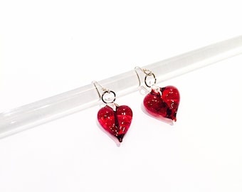 Valentine's Day - Glass Heart Earrings,Handmade Glass Pendant