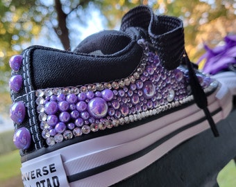 Purple Bedazzled Black Converse Youth Size 13