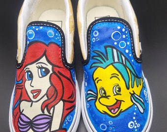 Mermaid Custom Vans with Flounder Toddler Size 10