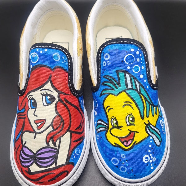 Mermaid Custom Vans with Flounder Toddler Size 10