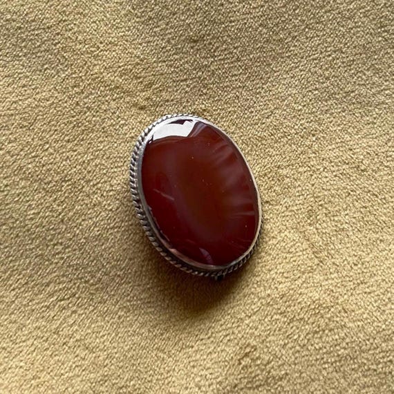 Vintage Agate Stone Solid Silver Brooch - image 1