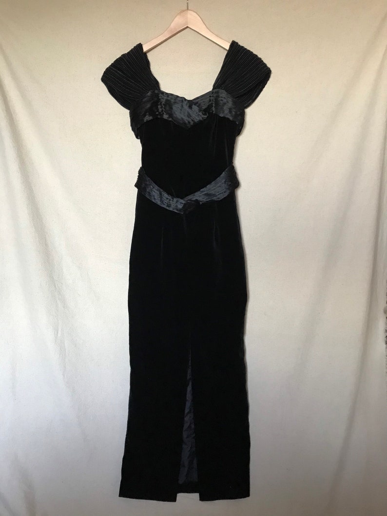 Vintage 1980s Laura Ashley Black Velvet Floor Length Dress