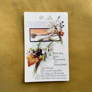 Cartão postal vintage eduardiano com a cena de flores "Com todos os pensamentos gentis para o Natal"