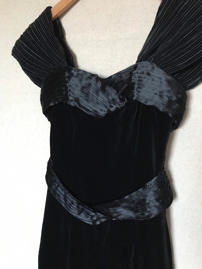 Vintage 1980s Laura Ashley Black Velvet Floor Length Dress