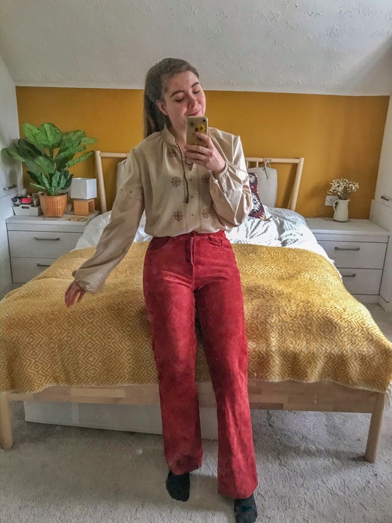 Vintage 70s style Burgundy/Red 100% Suede Bootcut