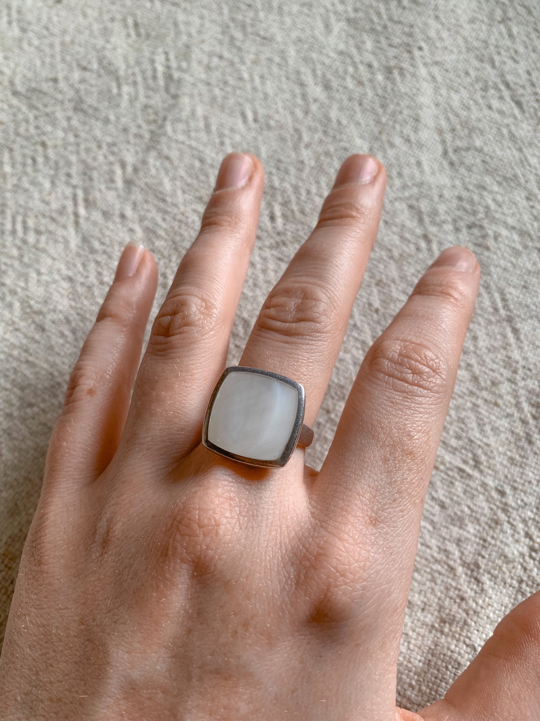 Vintage Silver White Abalone Shell Square Ring - Etsy Vintage Silver White Abalone Shell Square Ring - Etsy