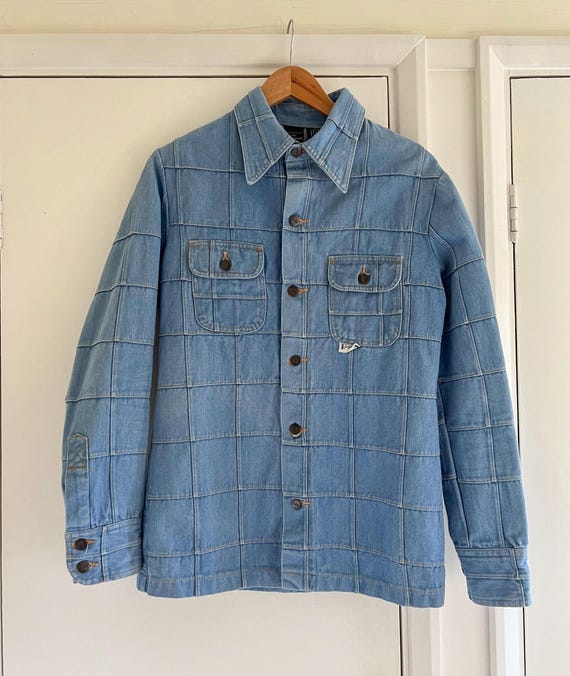 Vintage 1970s Patchwork Windowpane Denim Jacket - image 1