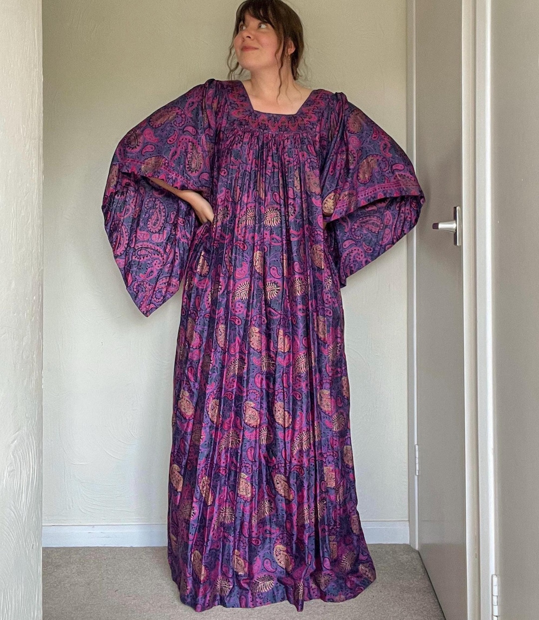 Vintage 1970s Stevie Nicks Style Purple Paisley Smock Dress - Etsy