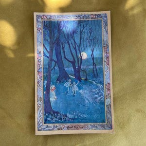 Carte postale vintage presque Fairy Time de 1927 Vivian Mansell Fairy Forest Moon