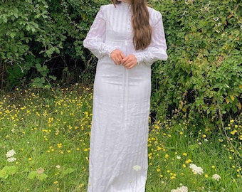 Vintage 1970s White Cotton Maxi Dress