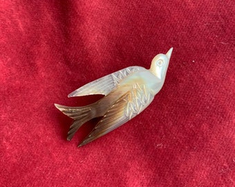 Vintage 1950s Mother of Pearl Bird Swallow Brooch