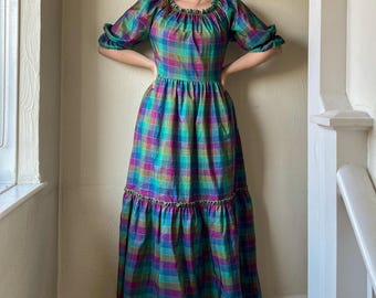 Vintage 1960s Bright Gingham Prairie Dress