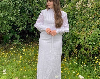 Vintage 1970s White Cotton Maxi Dress