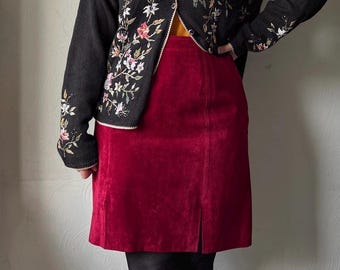Vintage Red Suede Leather Mini Skirt