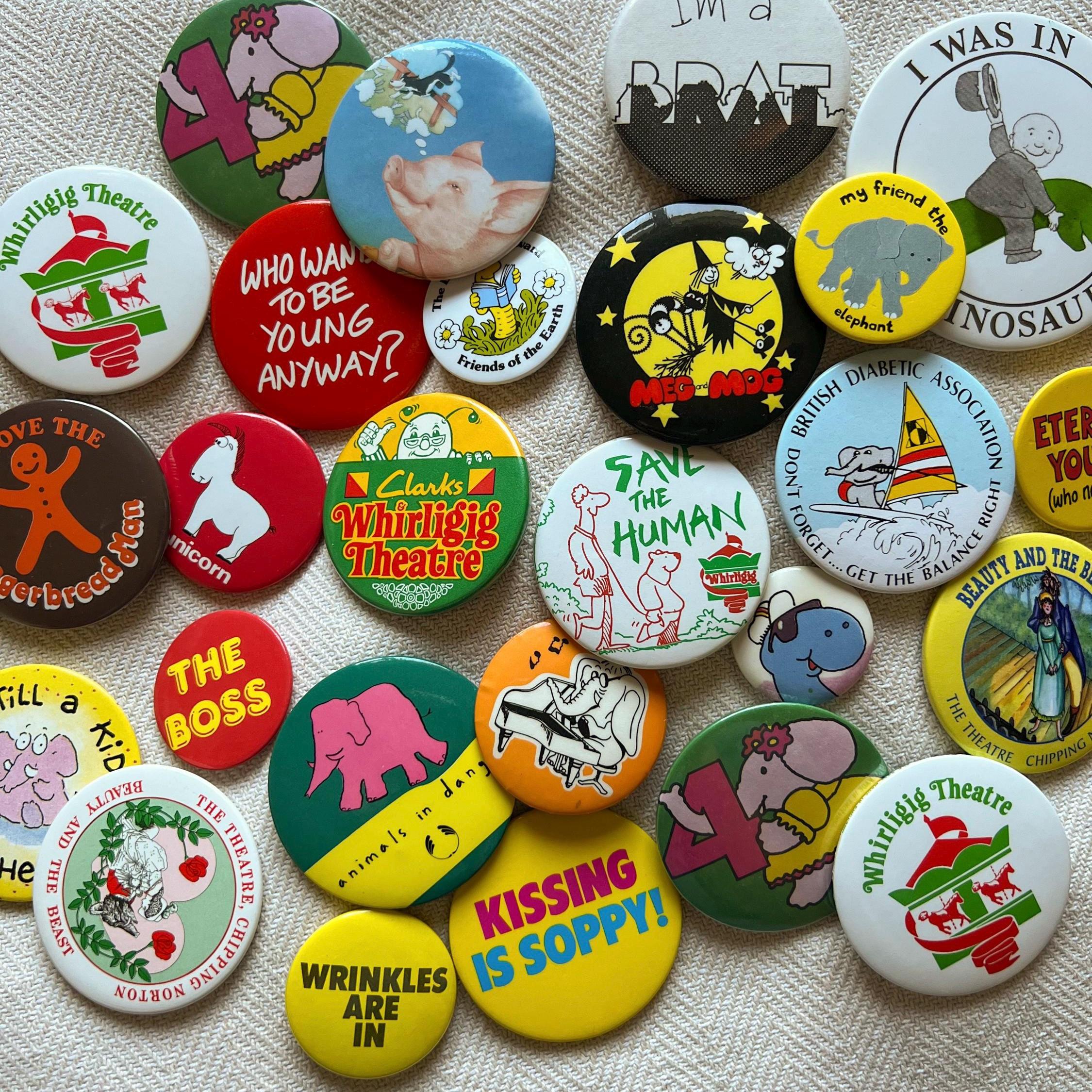 Vintage Retro Pin Badges: 70s-90s Collectible Badges