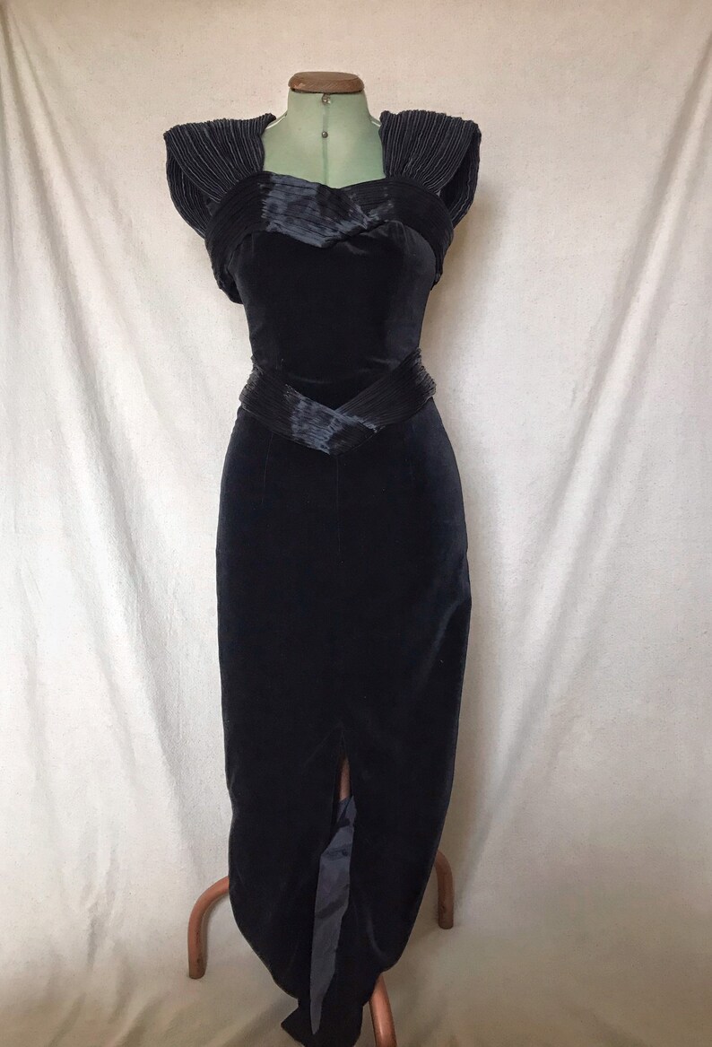 Vintage 1980s Laura Ashley Black Velvet Floor Length Dress