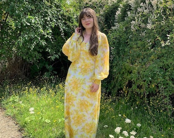Vintage 1970s Yellow Floral Maxi Dress