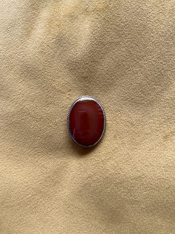 Vintage Agate Stone Solid Silver Brooch - image 4