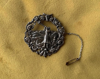 Vintage Norsk Tinn Brooch Mountains Flowers Filigree Norwegian Jewellery Norway Pewter