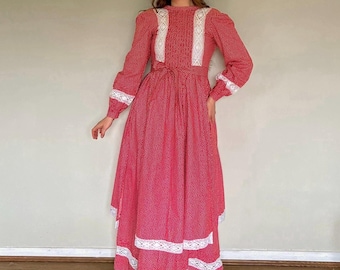 Vintage 1970s Laura Ashley Made in Wales Cotton Long Prairie Dress